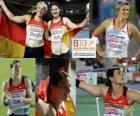 Linda Stahl champion du lancer du javelot, Barbora Spotakova et Christina Obergföll (2e et 3e) de l'athlétisme européen de Barcelone 2010