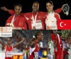 Alemitu 5000 m champion Bekele, Elvan Abeylegesse et Sara Moreira (2e et 3e) de l'athlétisme européen de Barcelone 2010