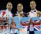 Andy Turner 110m haies champion, Garfield Darien et Daniel Kiss (2e et 3e) de l'athlétisme européen de Barcelone 2010