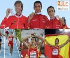 Arturo Casado 1500 m champion, Carsten Schlangen et Manuel Olmedo (2e et 3e) de l'athlétisme européen de Barcelone 2010