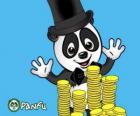 Panda très heureux à regarder des pièces de nombreux Panfu