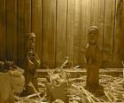 figurines de la Nativité et la crèche en bois