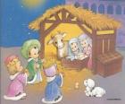 Les Trois Rois d'Orient offrint leurs dons, de l'or, l'encens et la myrrhe, l'Enfant Jésus