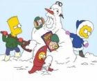 Bart, Lisa et Maggie faire un bonhomme de neige