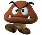 Goomba, ennemis de Mario, une sorte de champignon avec les pieds