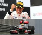 Lewis Hamilton célèbre sa victoire dans le Grand Prix de Chine (2011)