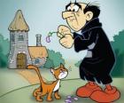 Le méchant sorcier Gargamel et son chat Azraël, les ennemis des Schtroumpfs