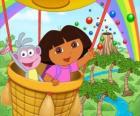Dora l'exploratrice et son ami singe Babouche en aérostat