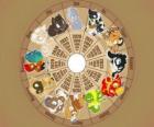 Le cercle avec les signes du douze animaux du zodiaque ou horoscope chinois