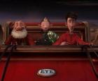Arthur Noël, Grand-père Noël et Bryony sur le traîneau vieux prêt à distribuer le dernier don