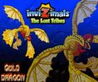 Gold Dragon. Invizimals The Lost Tribes. Dragon d'or avec quatre ailes qui brille plus que le soleil