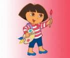 Dora l'exploratrice avec le pinceau et la palette de couleurs