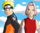 Les principaux personnages Naruto Uzumaki et Sakura Haruno sourire