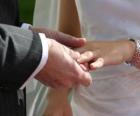La main de la fiancée avec l'anneau et la main de l'époux