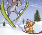 Tom et Jerry à la neige avec des skis