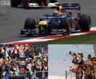 Mark Webber célèbre sa victoire dans le Grand prix d'Angleterre 2012
