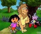 Dora, Babouche et le lion dans le parc