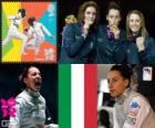 Individuel fleuret podium femmes, Elisa Di Francisca (Italie), Arianna Errigo (Italie) et Valentina Vezzali (Italie) - Londres 2012-