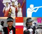 Podium tir, rifle à air 10 m féminin, Yi Siling (Chine), Bogacka facile (Pologne) et Yu Dan (Chine)
