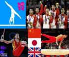 Podium Gymnastique artistique masculine concours général par équipes, Chine, Japon et Royaume-Uni - Londres 2012-