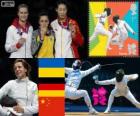 Podium d'escrime épée féminine individuelle, Yana Shemiakina (Ukraine), Britta Heidemann (Allemagne) et Sun Yujie (Chine) - Londres 2012-