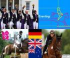 Podium équitation concours complet par équipes, Allemagne, Royaume-Uni et Nouvelle-Zélande - Londres 2012-