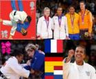 Podium Judo féminin - 70 kg, Lucie Decosse (France), Kerstin Thiele (Allemagne) et Yuri Alvear (Colombie), Edith Bosch (Pays-Bas) - Londres 2012-
