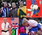 Podium Judo femme - 78 kg, Kayla Harrison (Etats-Unis), Gemma Gibbons (Royaume Uni) et Mayra Aguiar (Brésil), Audrey (France) - Londres 2012 - Tcheumeo