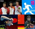 Podium tennis de table simple hommes, Zhang Jike, Wang Hao (Chine) et Dimitrij Ovtcharov (Allemagne) - Londres 2012-