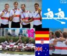Podium d'aviron Quatre de couple hommes,  Allemagne, Croatie et Australie - Londres 2012 -