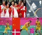 Podium Badminton double mixte, Zhang Nan et Zhao Yunlei (Chine), Xu Chen, Ma Jin (Chine) et Joachim Fischer/Christinna Pedersen (Danemark) - Londres 2012 -