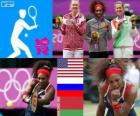 Podium tennis simple dames, Serena Williams (États-Unis), Maria Sharapova (Russie) et Victoria Azarenka (Bélarus) - Londres 2012 -