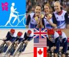 Podium cyclisme sur piste poursuite par équipes de 4000m féminines, Royaume-Uni, États-Unis et Canada - Londres 2012-