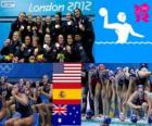 Podium water-polo féminin, États-Unis, Espagne et Australie, Londres 2012