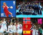 Podium handball féminin, Norvège, Monténégro et l'Espagne, Londres 2012