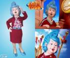 Bessie Busybody de LazyTown parler sur son téléphone portable