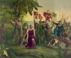 Christophe Colomb avec l'épée prend possession des nouvelles terres