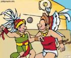 Le jeu de balle était un rituel maya, les joueurs luttent pour passer le ballon à travers l'anneau de pierre