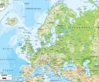 Carte de l'Europe. Le continent européen s'étend à travers la Russie vers les montagnes de l'Oural