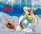 Astérix et Obélix avec le chien Idéfix