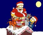 Homer et Bart Simpson aident le Père Noël avec des cadeaux