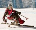 Skieuse paralympique dans la compétition de slalom