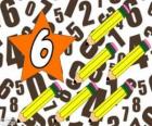 Nombre 6 dans une étoile à six crayons