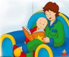 Caillou lit un livre avec son père