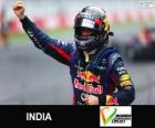 Sebastian Vettel célèbre sa victoire dans le Grand prix de l'Inde de 2013