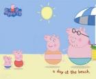 Peppa Pig avec sa famille sur la plage