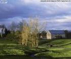 Paysage avec une grange de la ferme