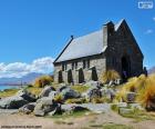 La petite église du Bon-Berger, sur les rives de la Lake Tekapo, Nouvelle-Zélande