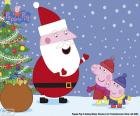 Peppa Pig et George parlant avec Papa Noel, dans Noël