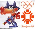 Logo et mascotte Vučko aux Jeux olympiques de Sarajevo 1984, Yougoslavie. Avec la participation de 1272 athlètes de 49 pays